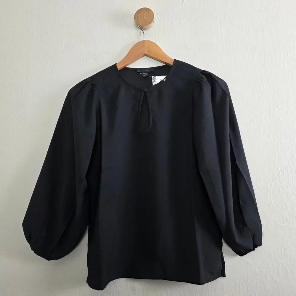 J. Crew Black Puff Sleeve Satin Back Crepe Blouse Top Size XXS Petite XXSP NWT
